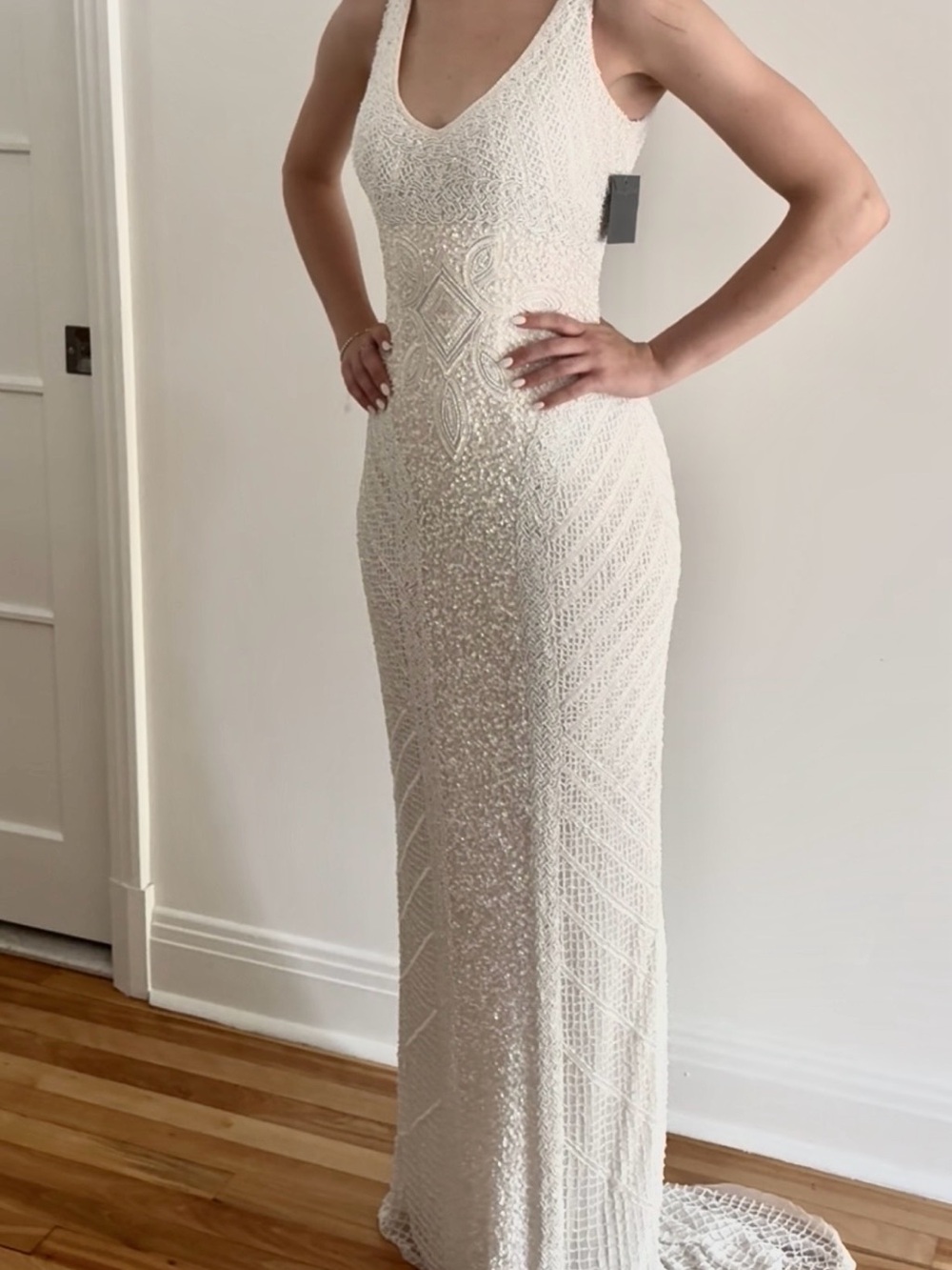 Pearl Beaded White Wedding Gown by Theia - Picture 5 of 11